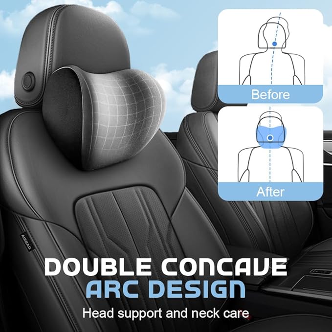 2025 New Car Headrest & Lumbar Support Cushion, Ergonomic Car Seat Headrest Neck Rest Cushion Lumbar Support Pillow Memory Foam & Breathable Removable Cover for Neck Back Pain Relief (Black)