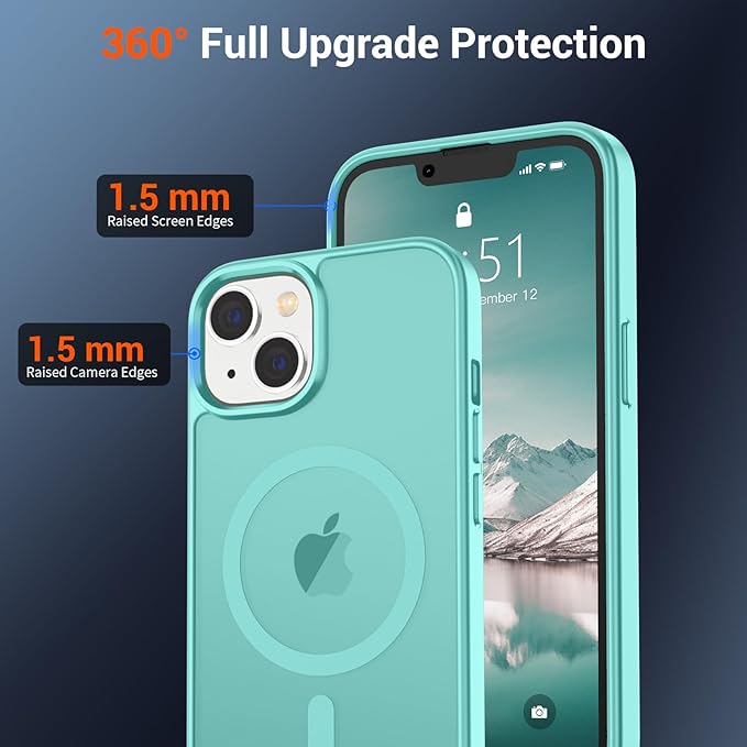 SUPFINE Magnetic for iPhone 15 Plus Case & iPhone 14 Plus Case(Compatible with MagSafe)(Military Grade Drop Protection) Slim Translucent Shockproof with Anti-Fingerprint Phone Case,Blue Green