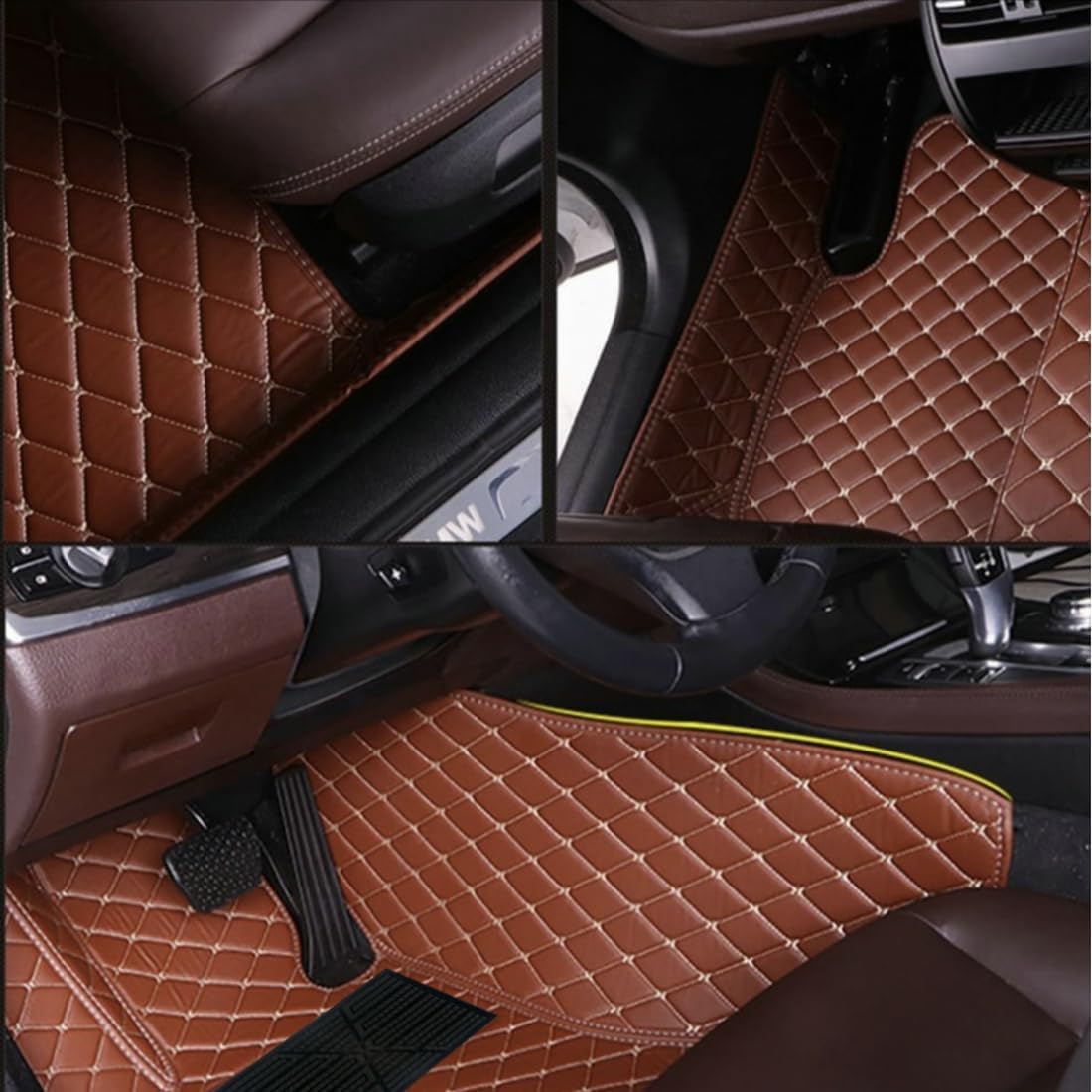 Custom Personalized Floor Mats for Cars，Luxury Full Coverage All Car Floor Mats，Anti-Slip Leather Car Mat Set ，Custom Floor Mats for 99% of Cars, Trucks & SUVs. (Grey and Black)