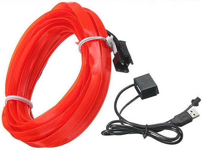 Riloer El Wire Lights for Car, Interior Neon Lights Strip Car LED Strip Light Interior for Car Garden Party Decoration, Car Ambient Lighting Kits, 2m/6.5ft Red LED