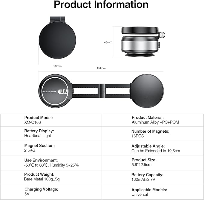 Vacuum Suction Magnetic Car Phone Holder, Electric Magnetic Car Phone Holder Mount Foldable Adjustable Car Mount for iPhone12-16,Mirror/Glass/Screen/Smooth None Porous Surface (Not Charge Phone)