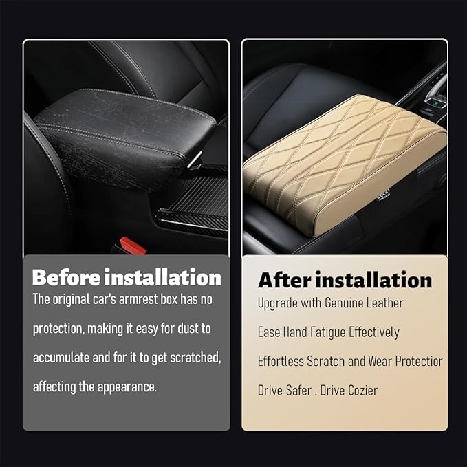 Car Center Console Cover, Memory Foam Leather Vehicle Armrest Seat Box Pad Protector, Comforable Waterproof Automotive Center Middle Cushion Mat Accessories, Universal Fit (Black)
