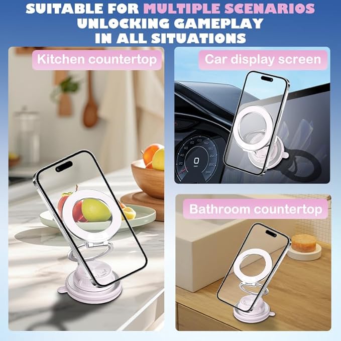Magnetic Car Phone Holder, 360° Adjustable Suction Cup Universal Phone Mount, Multi-Scene for Car Office Gym Home, Compatible with iPhone 17/16 Pro Max & Other Magnetic Phones (White)