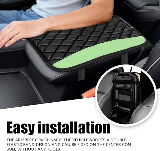Car Center Console Cushion Pad, Arm Rest Covers, 12.6"×7.5" Leather Waterproof Auto Armrest Seat Box Protector, Auto Comfortable Center Console Cover Universal for Most Vehicles (Green)