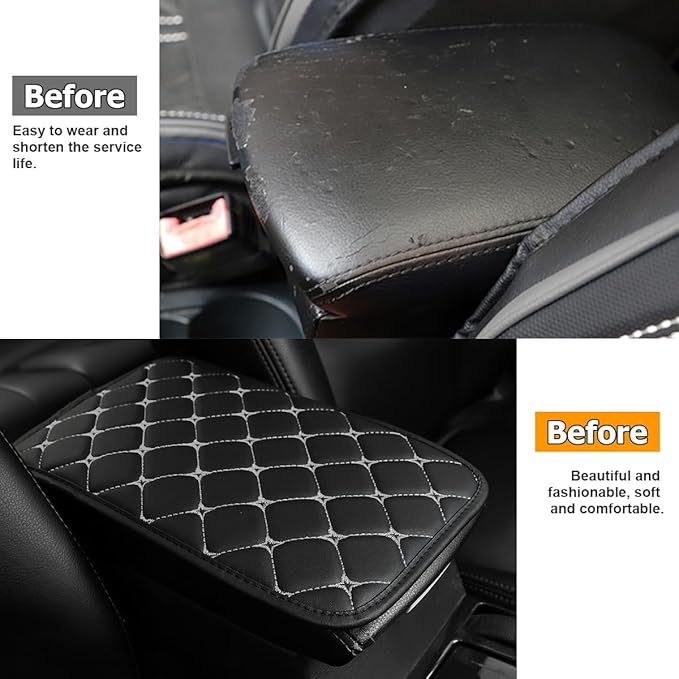 HZEL Car Center Console Cushion Pad, PU Leather Vehicle Armrest Protection Cover, Waterproof Automotive Interior Arm Rest Seat Box Mat Accessories, Universal for SUV, Sedan, Truck (Black/Gray)