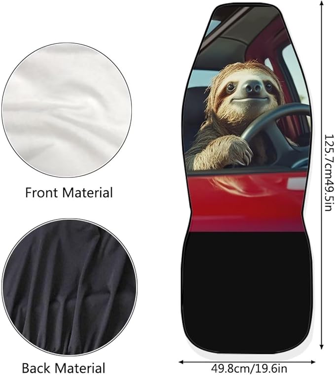 Cute Sloth Car Front Seat Cover Set Soft Decorative Driver Seat Cover Seat Cover for Full Back and Seat for SUV Vans Sedans Trucks