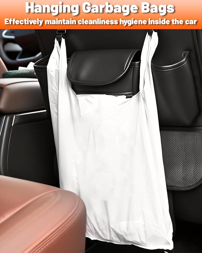 2 Pack Leather Car Backseat Organizer with Foldable Table Tray, Garbage Bag Hook, Protector Kick Mats for Kids, 8 Large-Capacity Pocket, Universal Car Seat Protector for Kids, Pets & Travel