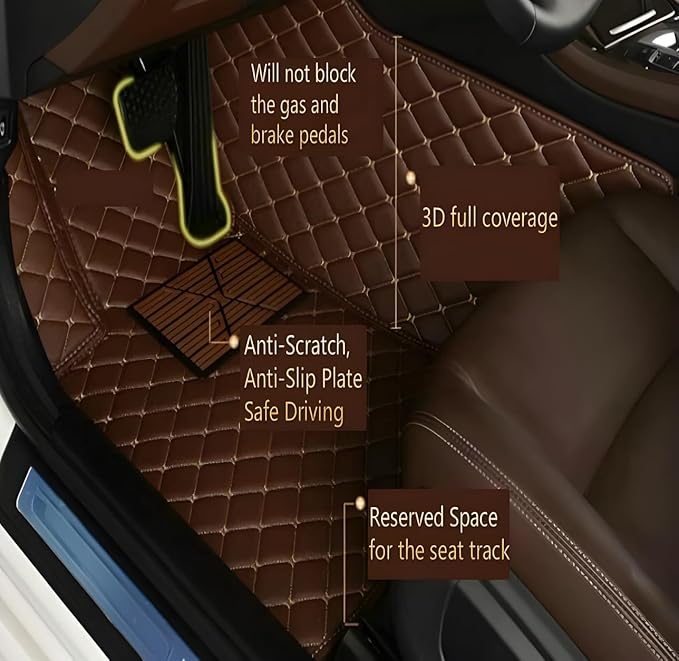 Customize Car Floor Mats for 99% Sedan SUV Sports Car All Weather Leather Full Coverage Waterproof Non-Slip Vehicle Lining Pads (Brown)