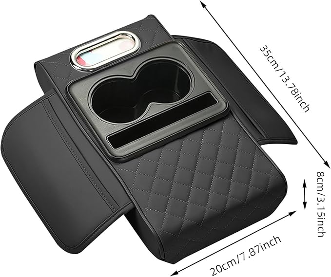 Car Armrest Cushion, 5-in-1 Center Console Cover with 2 Storage Bags Cup Holder, Cup Holder Tissue Slot Phone Slot for Car, Universal Car Armrest Box Cover Protection Pad for Most Vehicles (A)