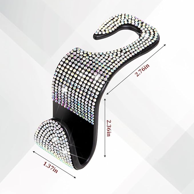 4PCS Bling Car Seat Headrest Hooks, Crystal Rhinestone Vehicle Back Seat Hanger Holder, Auto Interior Headrest Hanging Storage Organizer for Purse Handbag Coat, Universal Fit (AB Color)