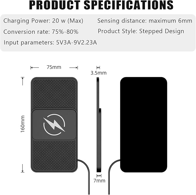Wireless Car Phone Charger for Land Rover Range Rover Velar Range Rover P400, Type C/USB 20W Fast Charging Pad, Non-Slip Charging Station for Travel Home Office Desk, Lightweight,Type-C
