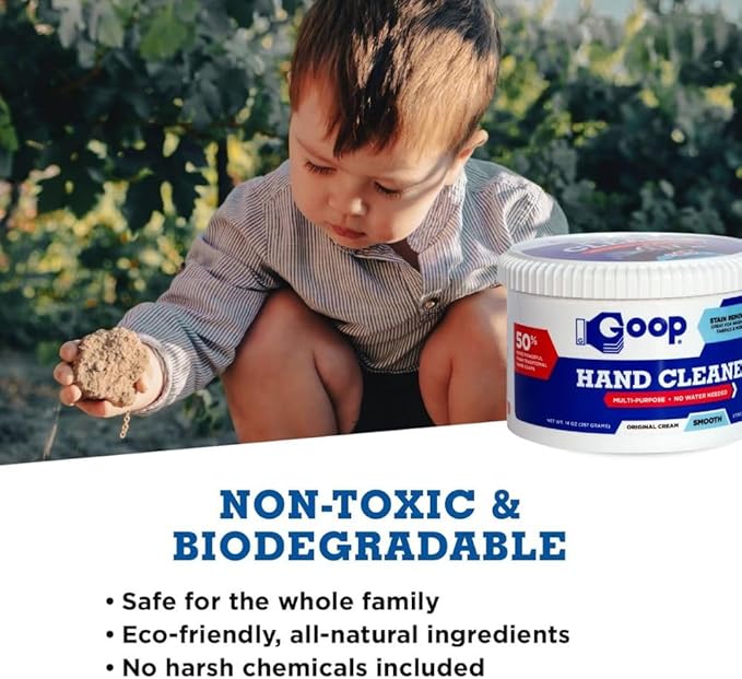 GOOP Multi-Purpose Hand Cleaner- Waterless Hand Degreaser, Laundry Stain Remover - NonToxic and Biodegradable Cleaner Remove Dirt, Oil, Paint, Ink, and Clothes Stains Original, 14oz Pack of 1
