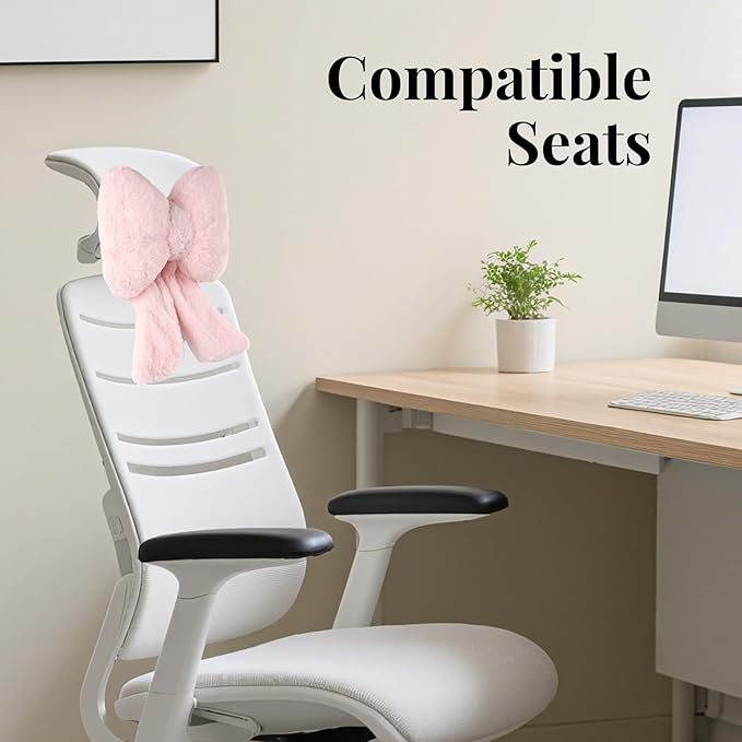 2 Pack Bow Car Headrest Pillows Plush Neck Pillows for Travel Driving Office Chair Head Support Cushions, Also Cute Car Decor Accessories for Women (Pink)