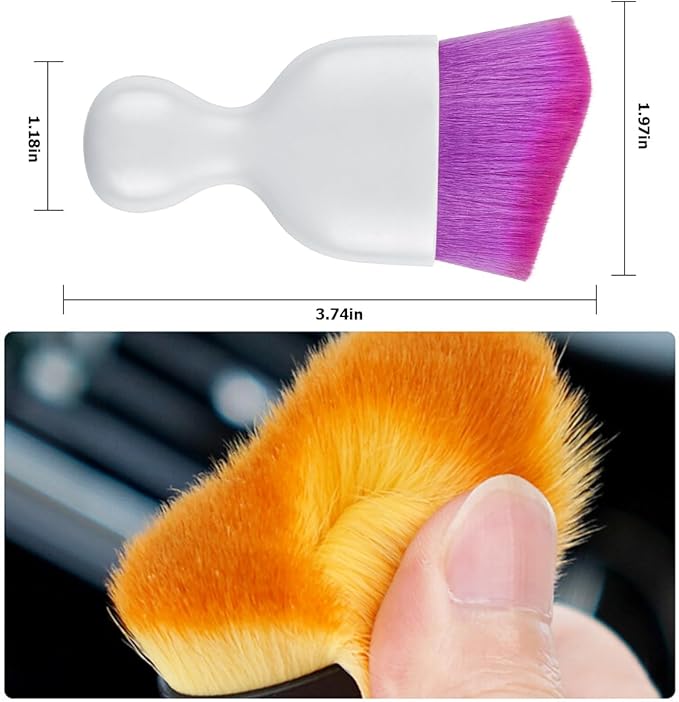 Blilo Car Interior Detailing Brush with Dust Cover, Auto Soft Hair Cleaning Brushes, Scratch Free Curved Dirt Collectors, for Vehicle Dashboard Air Conditioner Vents Leather(White/Purple)