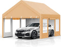 13x20 Ft. Metal Carport Garage with PE Fabric and Galvanized Steel Frame Outdoor Shelter for Cars, Trucks and Boats with 4 Doors and Mesh Windows for Ventilation - Yellow