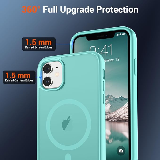 SUPFINE Magnetic for iPhone 11 Phone Case(Compatible with MagSafe)(Military Grade Drop Protection) Slim Translucent Matte Shockproof with Anti-Fingerprint Phone Case,Blue Green