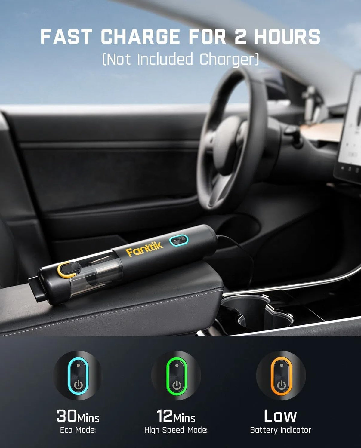 Fanttik Slim V8 Mate Cordless Car Vacuum Suction Power 12000Pa, Portable Mini Vacuum with Flexible Hose and Pet Brush, Type-C Charge, Portable for Car, Office Desk, Keyboards, Black