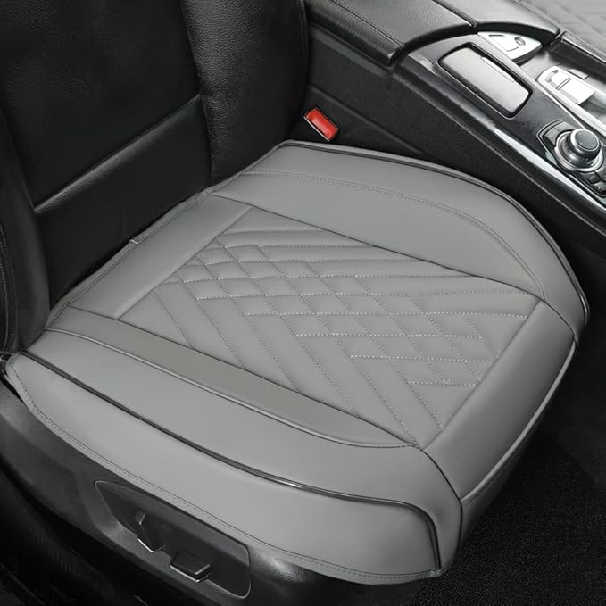 GIANT PANDA 1pack Front Car Seat Cover Bottom Seat Cover, PU Leather Driver Car Seat Protector Fits 95% of Vehicles, Wrapping Around The Bottom (Grey)
