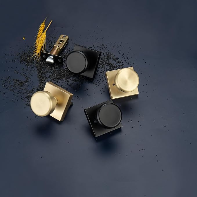 Black Door Knobs Interior, Pismo Doorknobs with Square Rosette for Closet