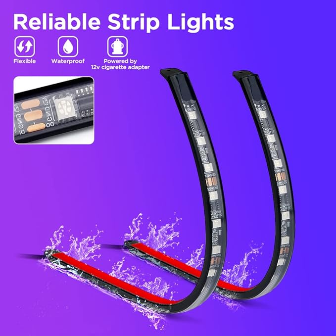 Xprite Dreamcolor LED Neon Car Interior Bluetooth Lights Strip with Remote & APP Control, Footwell Under Dash RGB Chasing Inside Light Kits, Cigarette Adapter for Vehicle Internal Trucks SUV UTV ATV