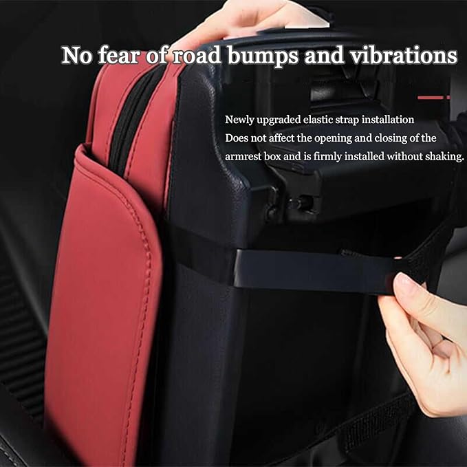 Car Center Console Cover for Toyota Highlander 3.Generation 2013-2020, Leather Car Arm Rest Cover, Car Armrest Cushion with 2 Storage Bags Car Center Console Armrest Pad, F Red