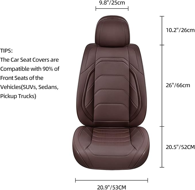 Brown Car Seat Covers Full Set, Breathable Leather Automotive Front and Rear Seat Covers & Headrest for Reduce The Driving Fatigue, Compatible with Most Vehicles, Cars