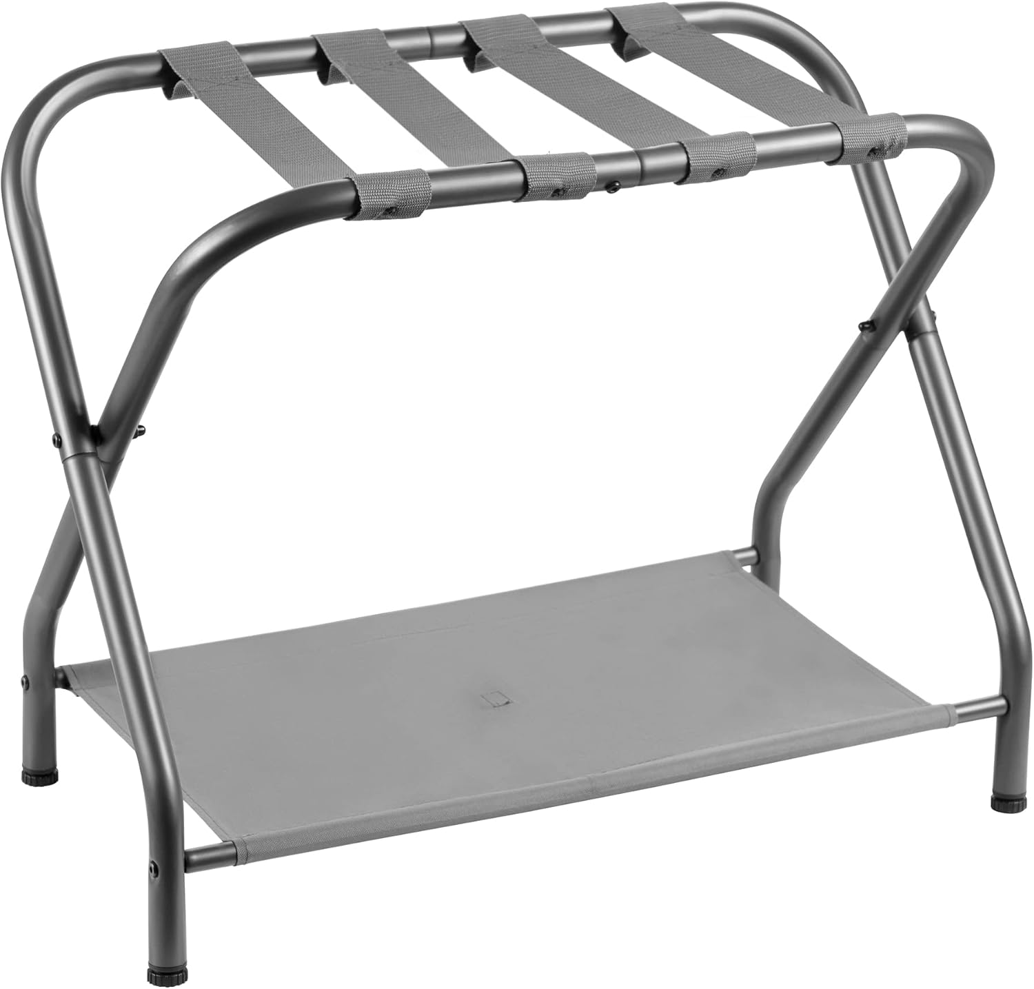 Heybly Luggage Rack, Steel Folding Suitcase Stand with Storage Shelf for Bedroom, Hotel, Foldable Steel Frame, Guest Room Bedroom Hotel, 22.8" L x 11.8" W x 20.9" H, Gray HLR004G1