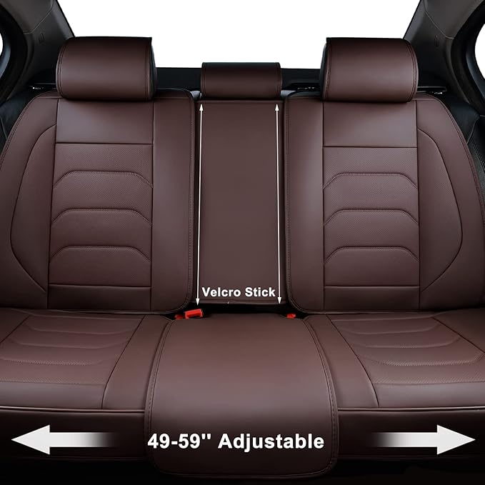 Brown Car Seat Covers Full Set, Breathable Leather Automotive Front and Rear Seat Covers & Headrest for Reduce The Driving Fatigue, Compatible with Most Vehicles, Cars