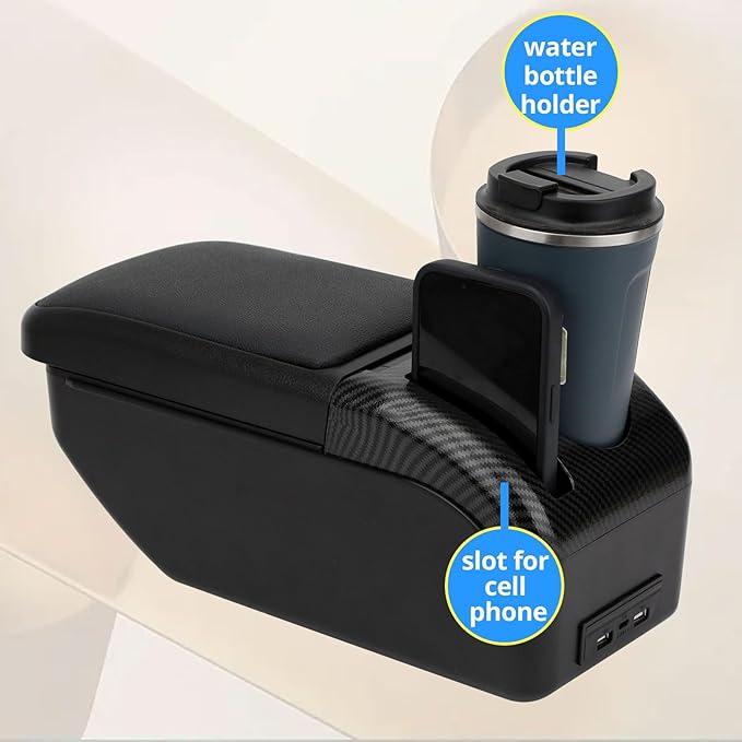 AULPHIKE Compatible with Nissan Note Armrest E-Power Car Center Console Organizer Armrests Double Layer Storage with USB Ports（Black Style）