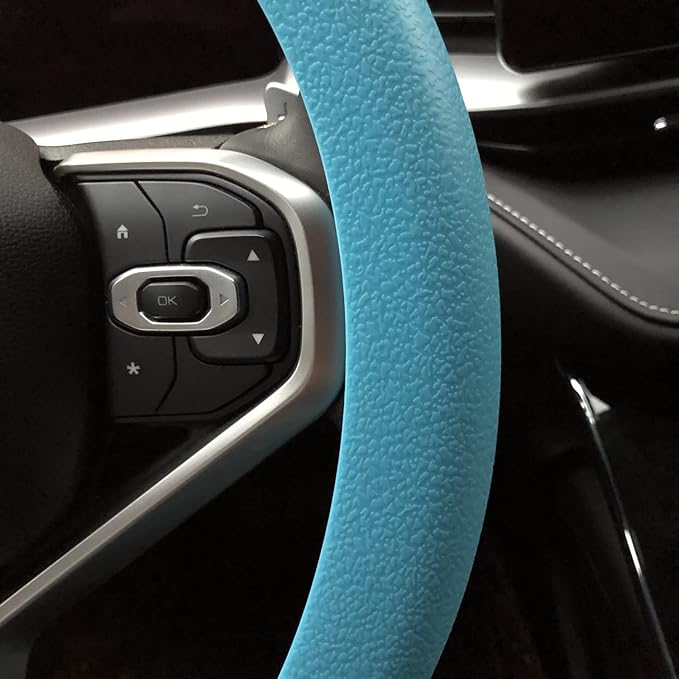 Blue Car Steering Wheel Cover: Universal RPKEY 13.5 to 15 inches Silicone Steering Cover Compatible with Most Car Models Fit for Round D Shape