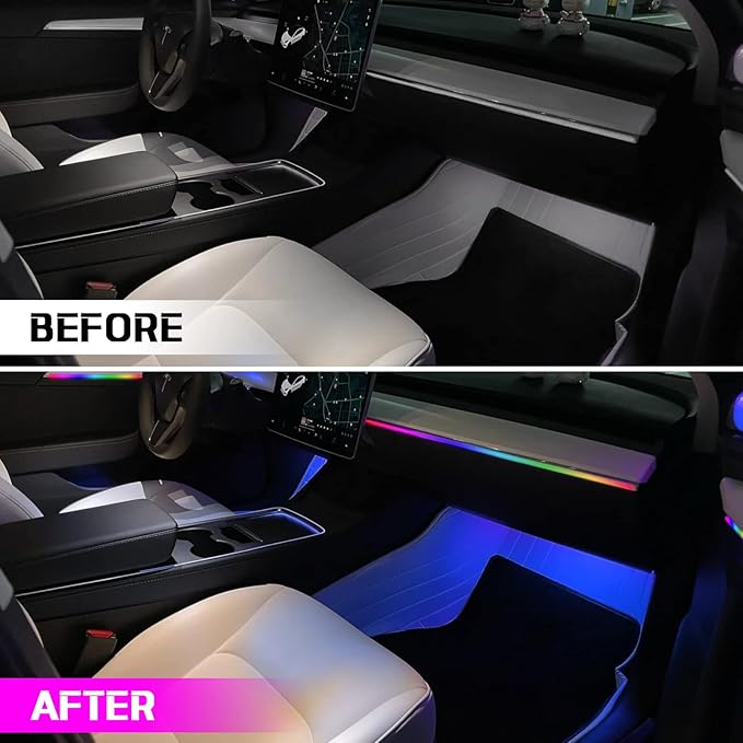 Tesla Dreamcolor Interior Car Lights, WEBUPAR Tesla Car Accessories 9 in 1 Car LED Strip Lights with APP Control and 213 Modes, 175 inches 593 LEDs Acrylic Fiber Optic Lights, RGB Neon Car Lighting