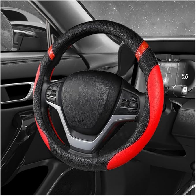 Car Steering Wheel Cover, 15 Inch Premium Leather Breathable Non-Slip Wheels Wrap, Universal Auto Comfortable Steering Wheel Protector for SUV Truck Van, Car Accessories (Red)