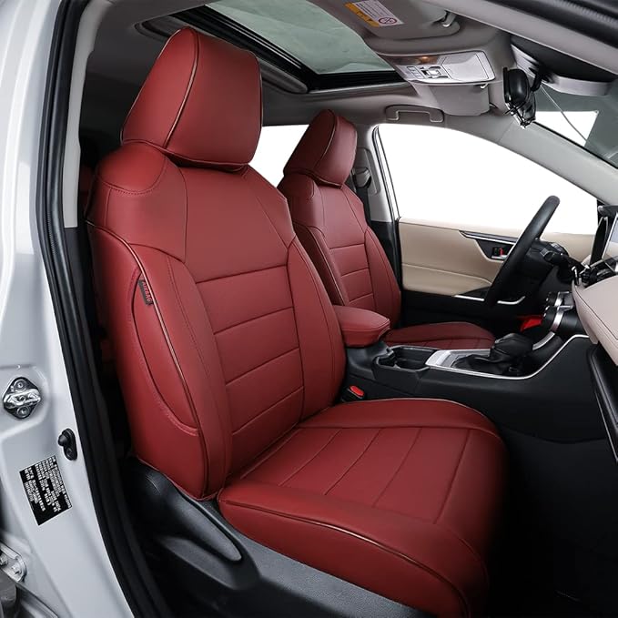 EKR Rav4 Seat Covers Custom Fit for Toyota Rav4 2021-2024 Prime SE,XSE & 2019-2025 Hybrid/PHEV SE,XSE, Leather Car Seat Cover Full Set for SUV,Faux Leather(Burgundy)