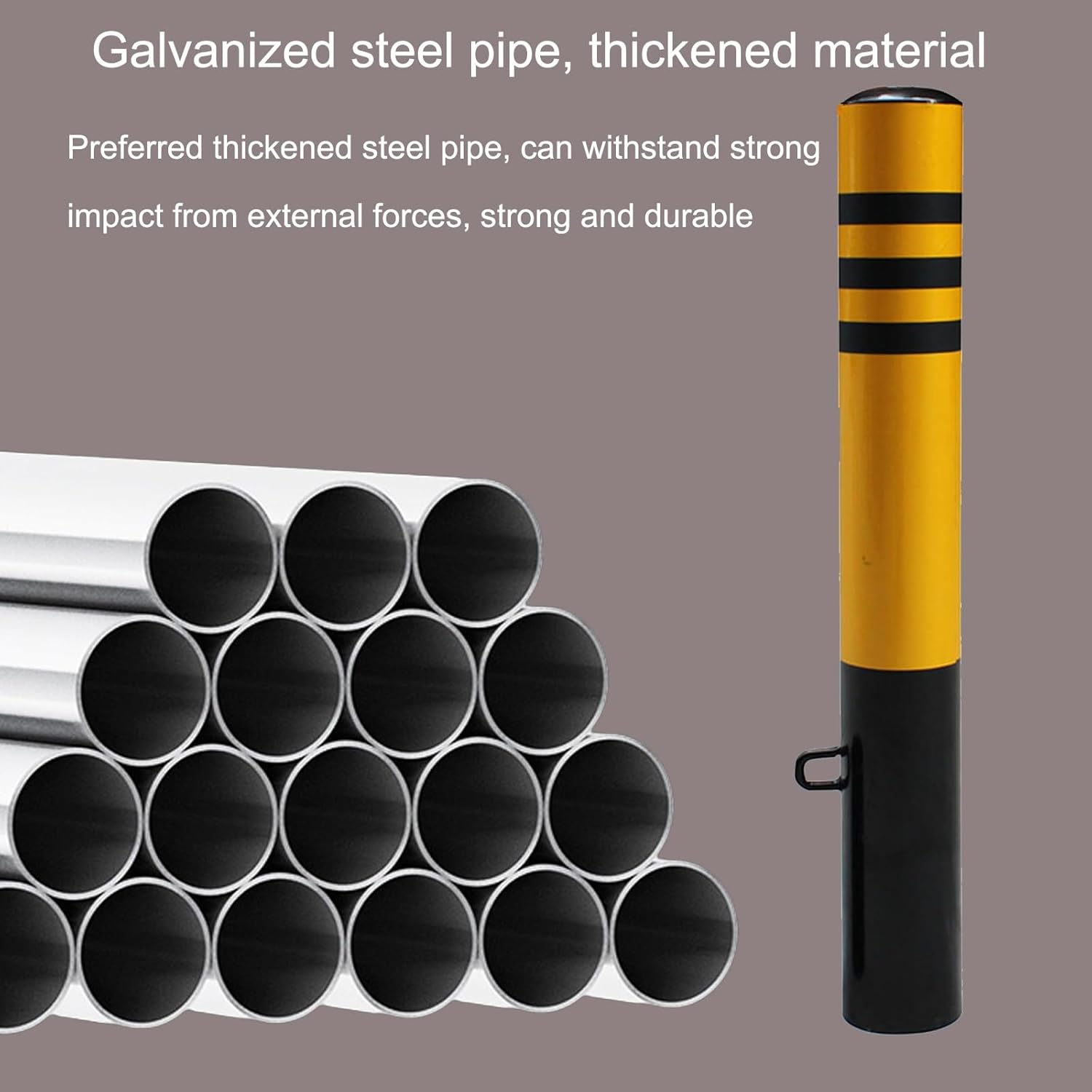 Safety Bollard Post, Steel Security Post Barrier Traffic Pole, Removable Bollard with Embedment Sleeve, Safety Barrier Bollard for Driveways, for Parking Barrier, Road Safety(600mm/24in)
