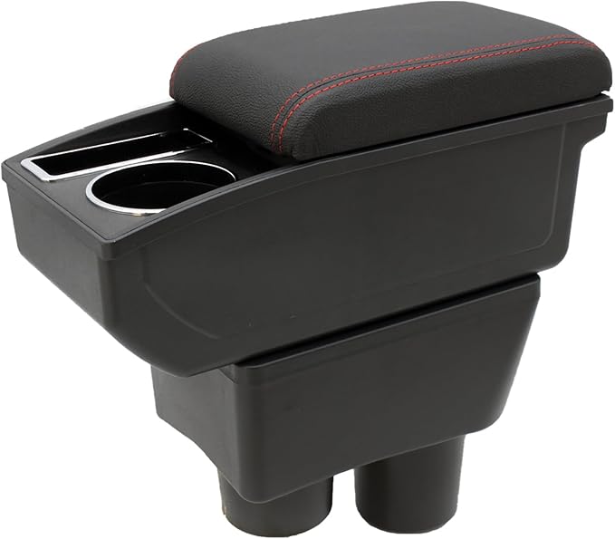 Car Armrest Box for Nissan Almera Versa 2012-2019 Auto Accessories Center Console Leather Arm Rest Double-Layer Storage Space with Cup Holder (Red Thread)