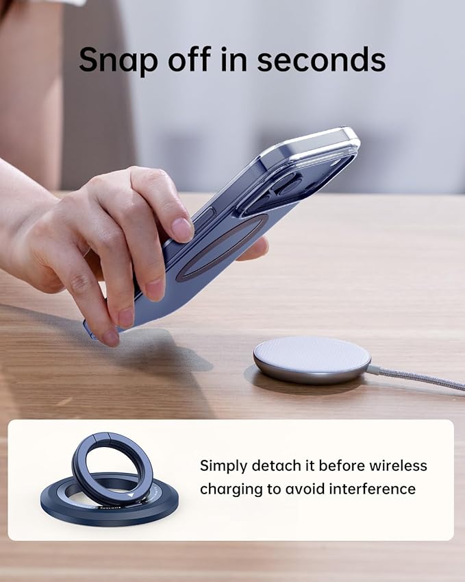 SYNCWIRE for MagSafe Ring Phone Holder, 360° Rotation Magnetic Cell Phone Grip Dual-Sided Magnets Phone Ring Kickstand Compatible with iPhone 17 16 15 14 13 12 Pro Max MagSafe, Android, Samsung etc.
