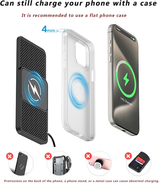 Wireless Car Charger for Ford Ecosport F250 F350 F450, 15w Fast Phone Chargers Charging Pad Non-Slip Essential Electronic Devices for Long-Distance Travel,B 30cm Cable USB Plug-Normal