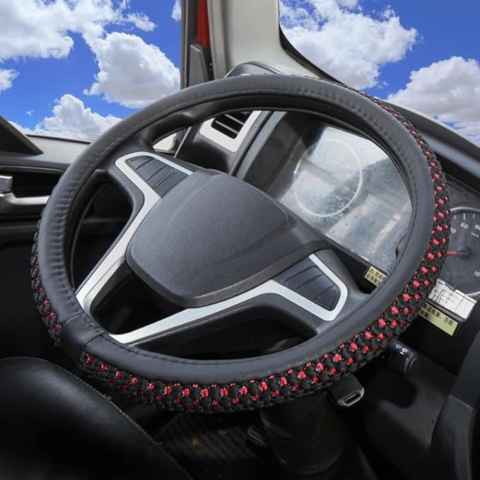 15”16”17“18“19”20 Inch Ice Silk Ventilation Multi-Style Comfy Grip Steering Wheel Cover for Truck, Bus, Big Rig Trucker,SUV， Anti-Slip Design 15-20 Inch (BlacRed, 18)