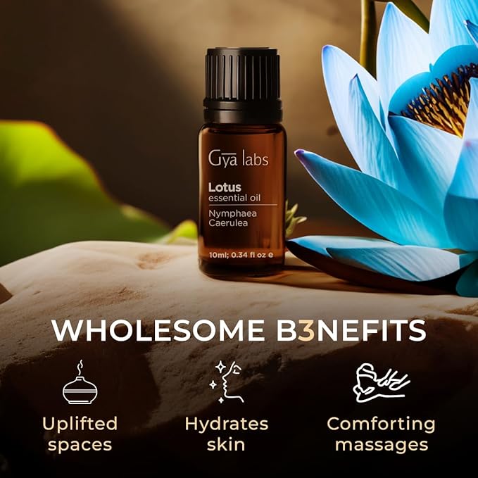 100% Pure Lotus Essential Oil - 0.34 Fl Oz - Lotus Oil for Hair, Skin, Diffuser, Aromatherapy & DIY Candle Making Scent