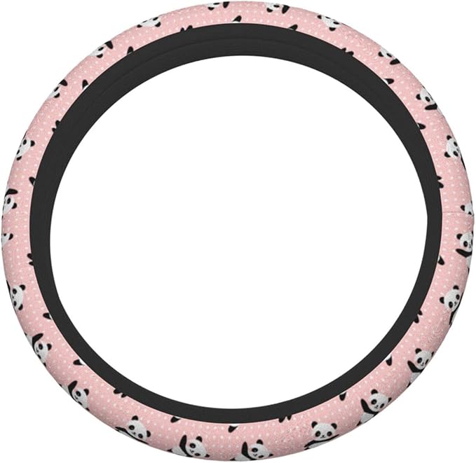 Cute Panda Polka Dot Universal 15 Inch Steering Wheel Covers Non Slip Neoprene Car Wrap Cover for Adults