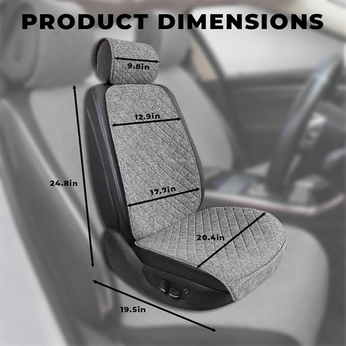 2PCS Linen Car Seat Covers Front Seats,Breathable Cloth Fabric Car Seat Protector - Universal Cloth Seat Covers Fit for Cars, Vans, SUVs, Trucks and for All Seasons - Gray