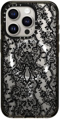 CASETiFY Impact Case for iPhone 15 Pro [8.2ft 4X Military Grade Drop Protection/Compatible with Magsafe] - Lace Pattern - Clear Black
