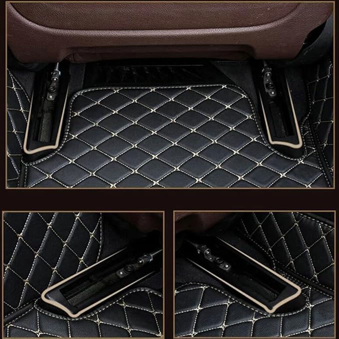 Custom Car Floor Mats Fit for 99% Sedan SUV Sports Car Full Coverage Pads Leather Floor Liners Mat Women Men (Black with Blue line)