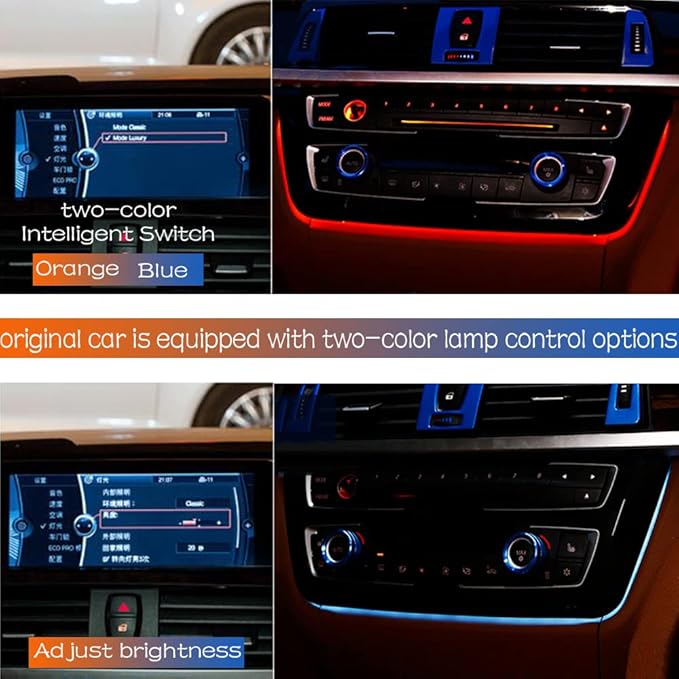 Car Inner Air Condition A/C Panel LED Lighting Ambient Light Trim Accessories For BMW 3 4 Series 3GT F30 F36 M3 M4 Center Control Two-color Atmosphere Lamp Panel Replacement Cover (Sport Blue)