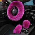 3Pcs Set Fashion Fluffy Fuzzy Wool Fur Soft Car Steering Wheel Cover with Handbrake Cover & Gear Shift Cover for Women/Girls/Ladies Auto Long Wool Accessories