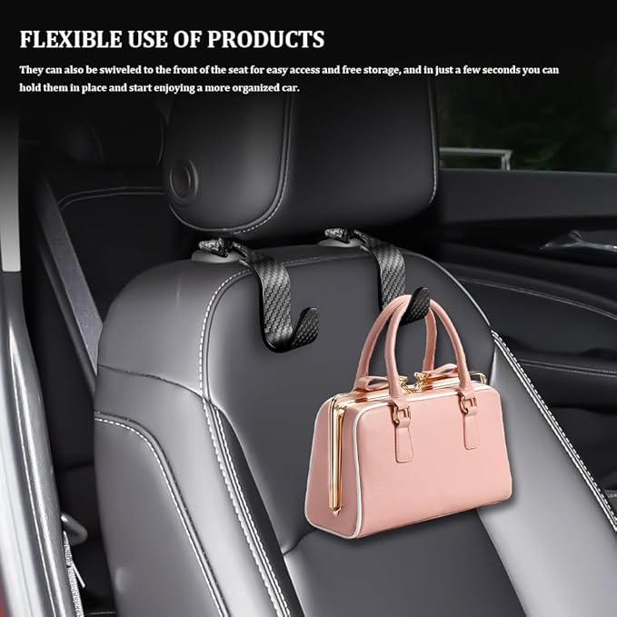4PCS Car Seat Headrest Hook, Plastic Auto Back Seat Hanger Hooks, Multi-functional Stylish Seat Hooks, Universal Car Interior Headrest Hanger Storage Accessories for Purse Coats Handbag (Black)