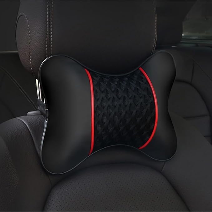 2Pcs Car Headrest Pillow, 28cm PU Leather Car Neck Support Pillow, Car Seat Head Neck Pillow for Driving Traveling
