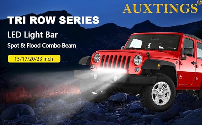 AUXTINGS 12 inch 180W LED Light Bar Triple Row Spot Flood Beam Off Road Lights Waterproof Work Light with Wiring Harness for Jeep Trucks SUV ATV UTV Boat Lights,DC 12V 24V