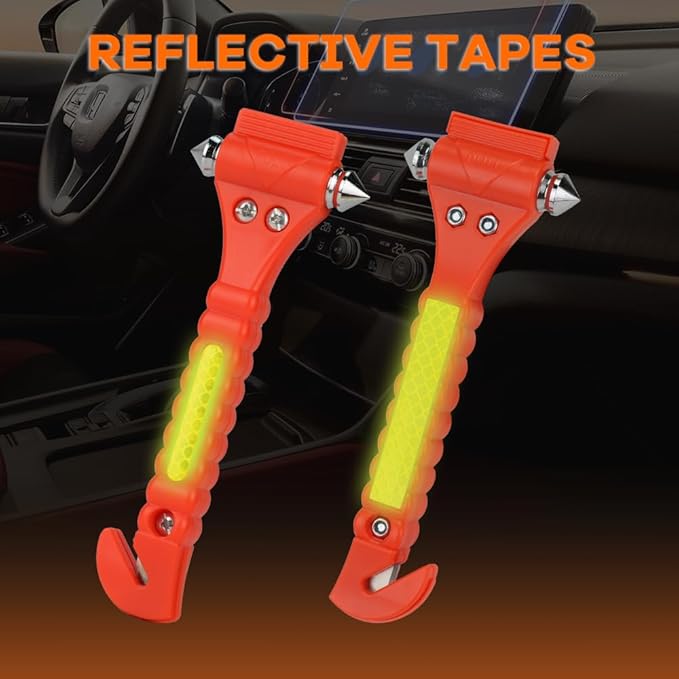 SINSEN Car Safety Hammer, Window Glass Hammer Breaker and Seat Belt Cutter Emergency Escape Tool Auto Car Escape 2-in-1 for Family Rescue & Automotive Escape Tools, Reflective Tape, Set of 4 (T-04)