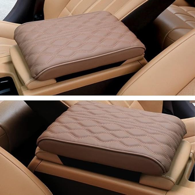Leather Car Armrest Box Pad, 2026 New Upgrade Waterproof Universal Memory Cotton Armrest Box Pad, Center Console Lid, Car Center Console Cover for Most Vehicle, Car Accessories (Brown)